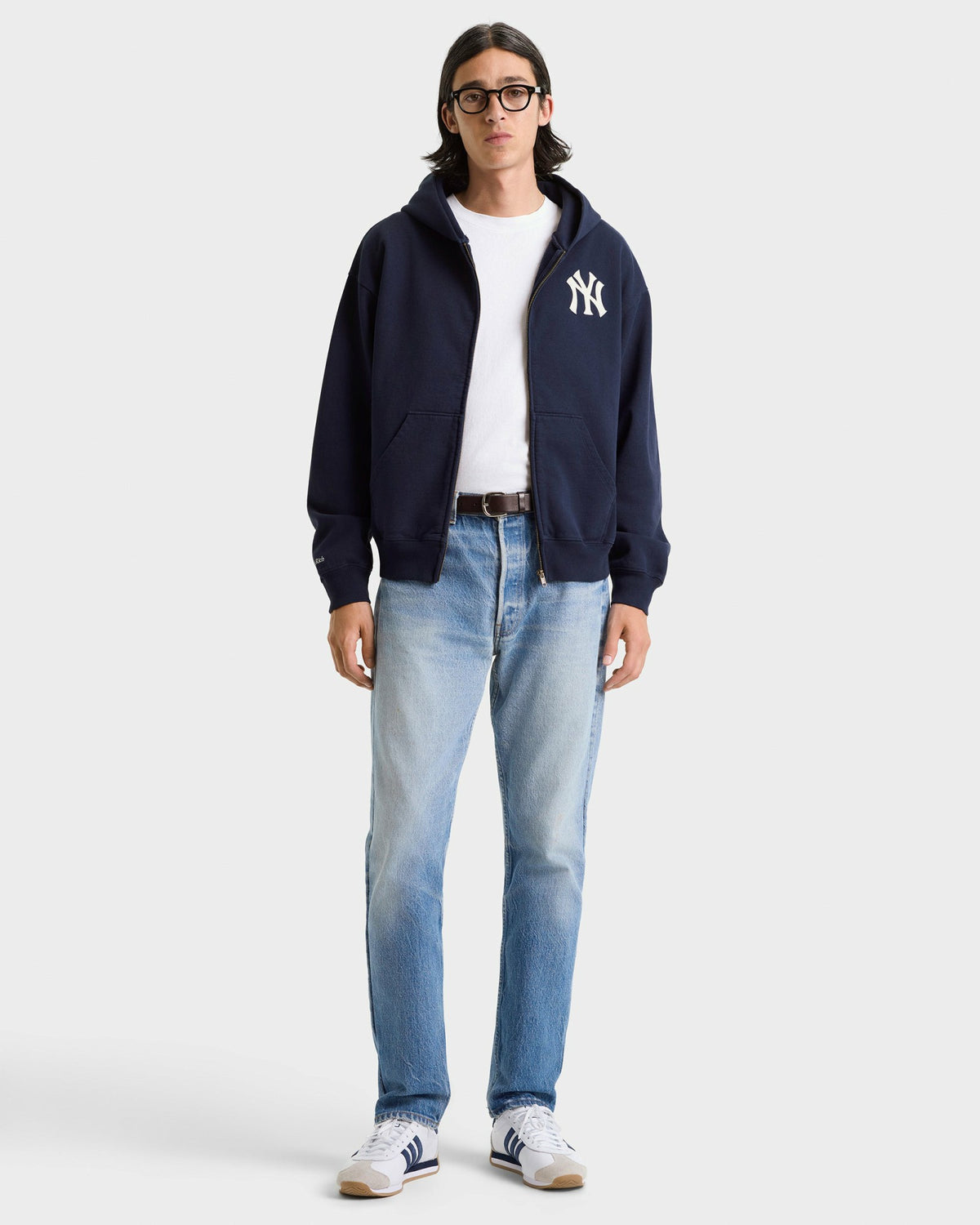 Sporty & Rich Heritage Yankees Serif Zip Hoodie - Navy/White
