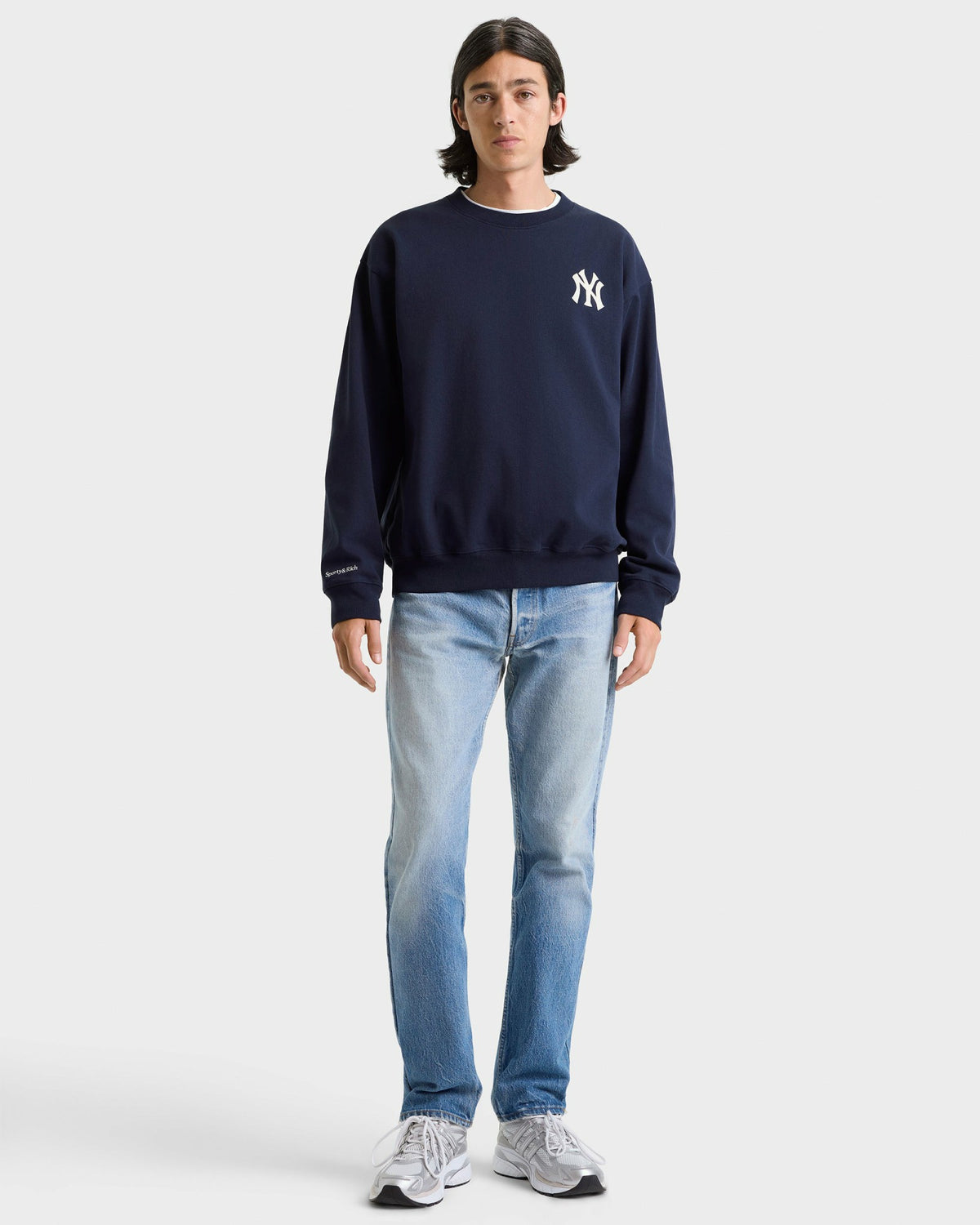 Sporty & Rich Heritage Yankees Serif Crewneck - Navy/White