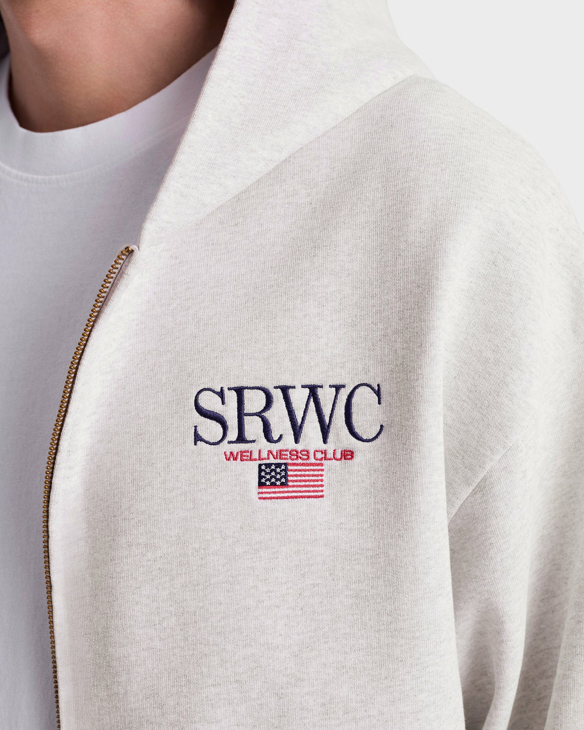 Sporty & Rich Nautical Embroidered Zip Hoodie - Heather Gray/Navy