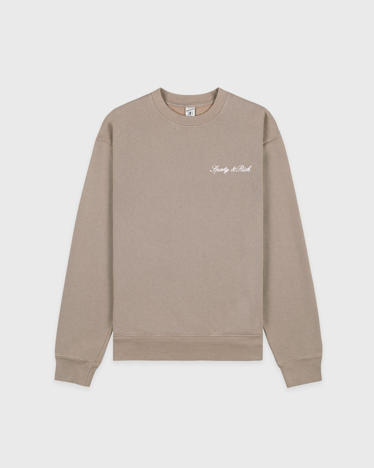 Sporty & Rich Signature Logo Embroidered Crewneck - Hazelnut/White