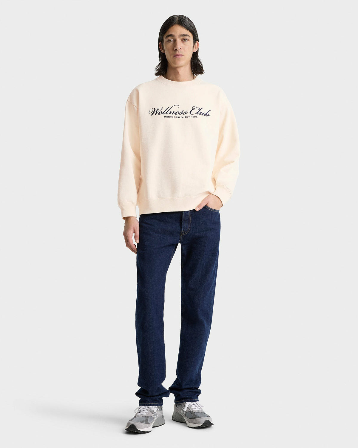 Sporty & Rich Wellness Club Embroidered Crewneck - Cream/Navy