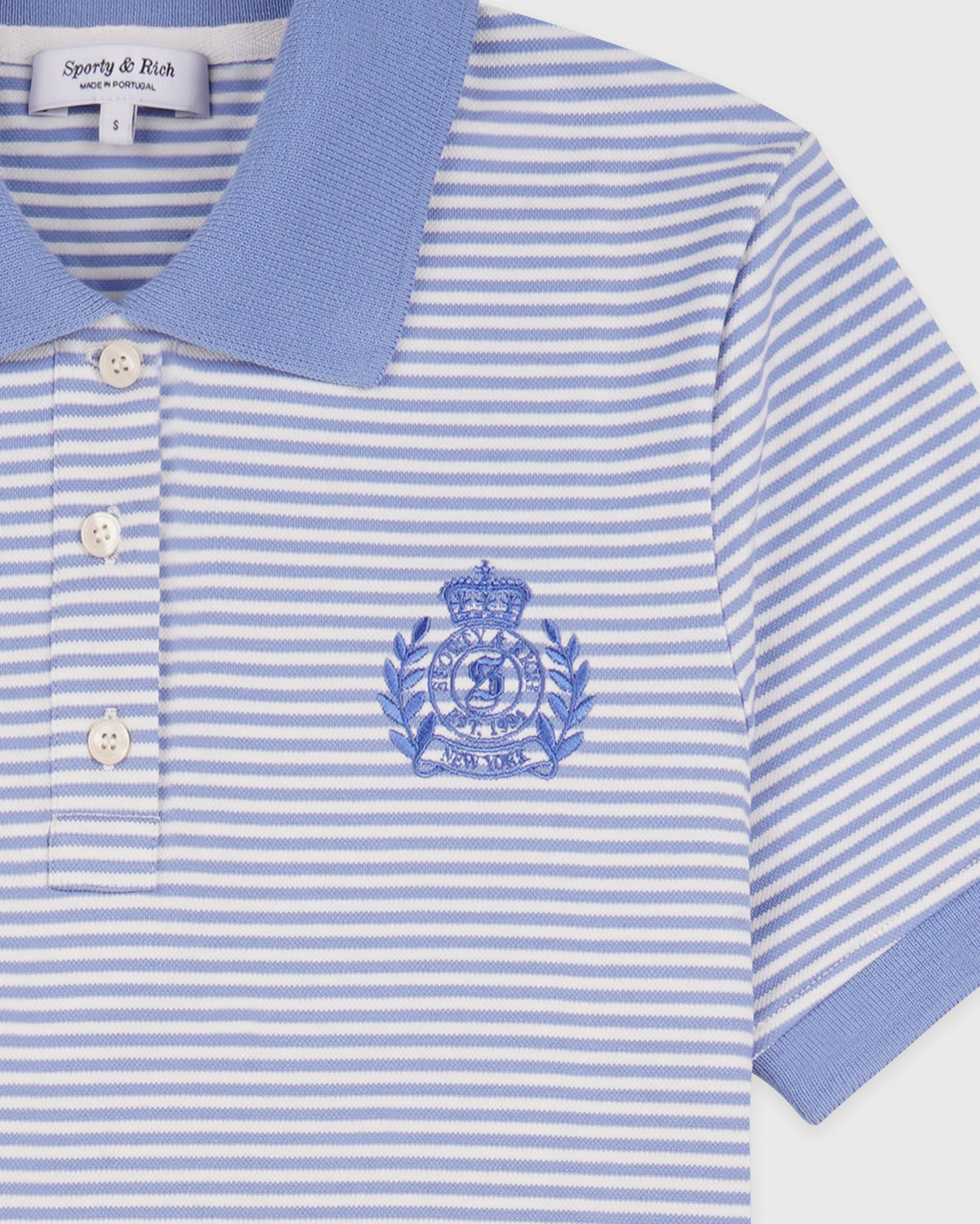 Sporty & Rich NY Crest Prep Polo - Periwinkle Stripe