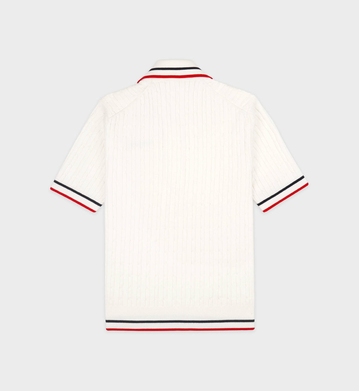 Sporty & Rich Serif Logo Mini Cable Polo - White/Navy/Ruby