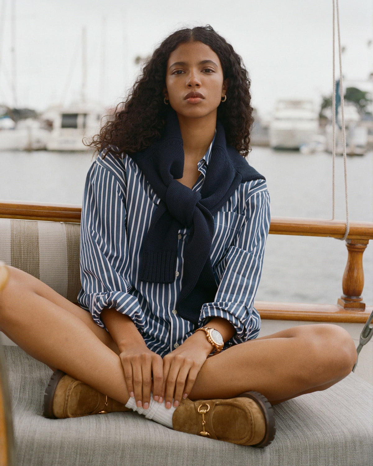 Sporty & Rich SRC Oversized Shirt - Navy Stripe