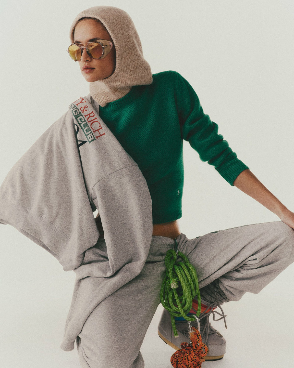 Sporty & Rich SRC Wool Crewneck - Spring Green/White