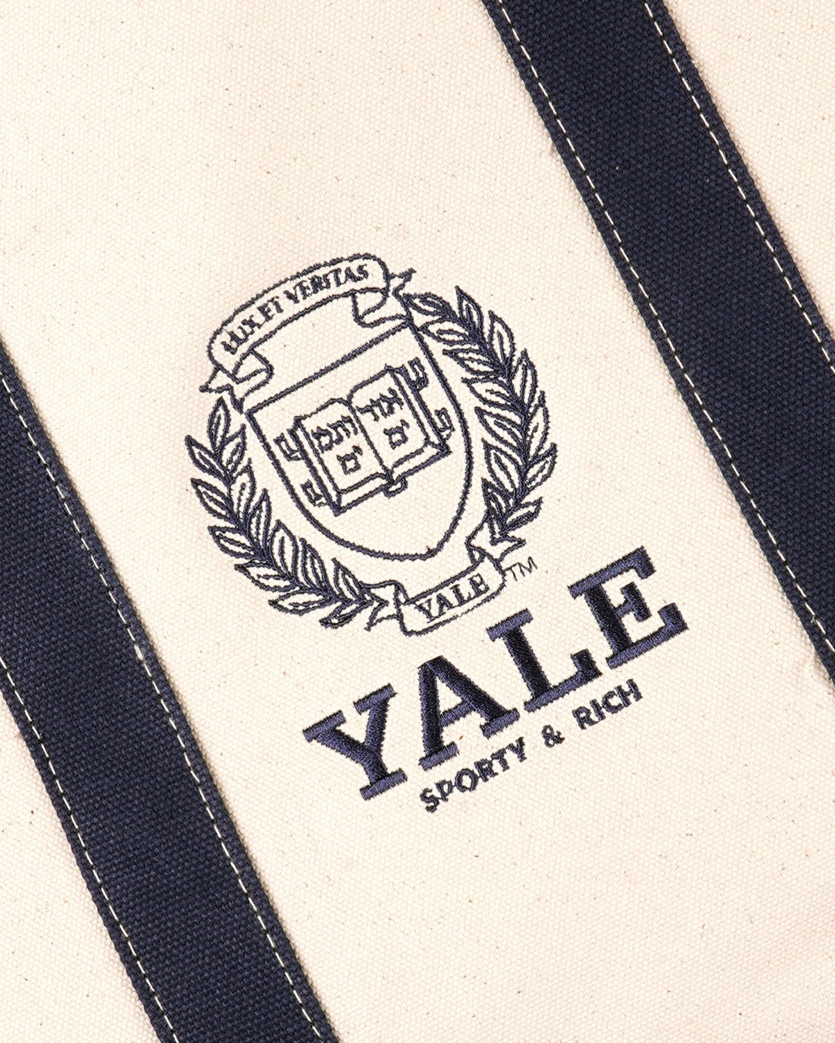 Sporty & Rich Yale Crest Tote Bag - Natural/Navy