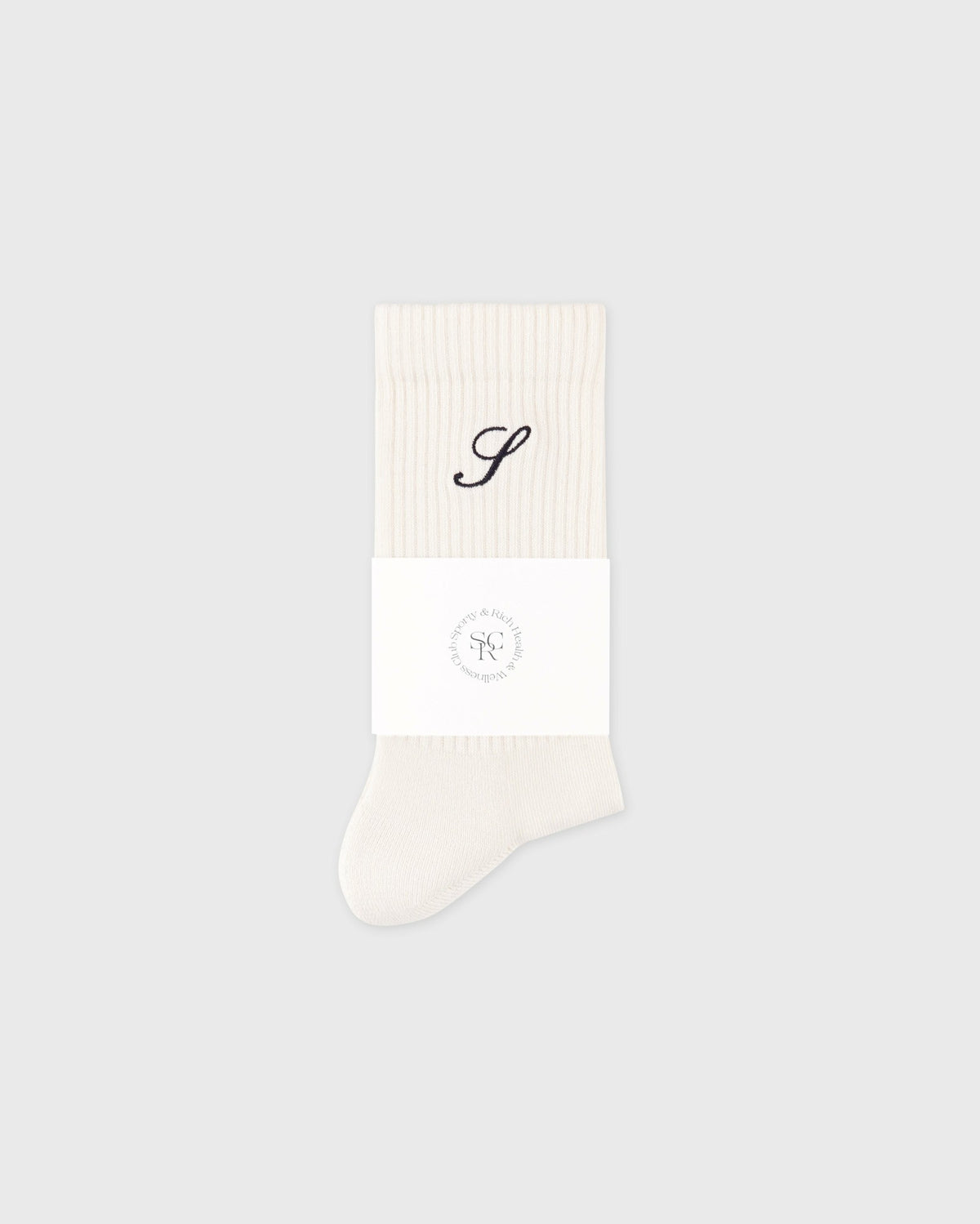Sporty & Rich S Logo Wide Rib Cotton Socks - Ecru