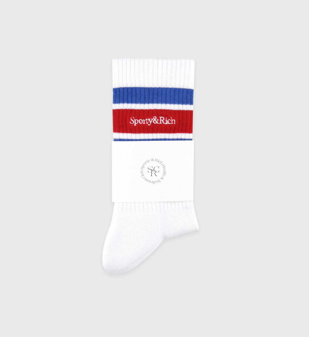 Sporty & Rich Serif Logo Socks - White/Team Blue/Ruby