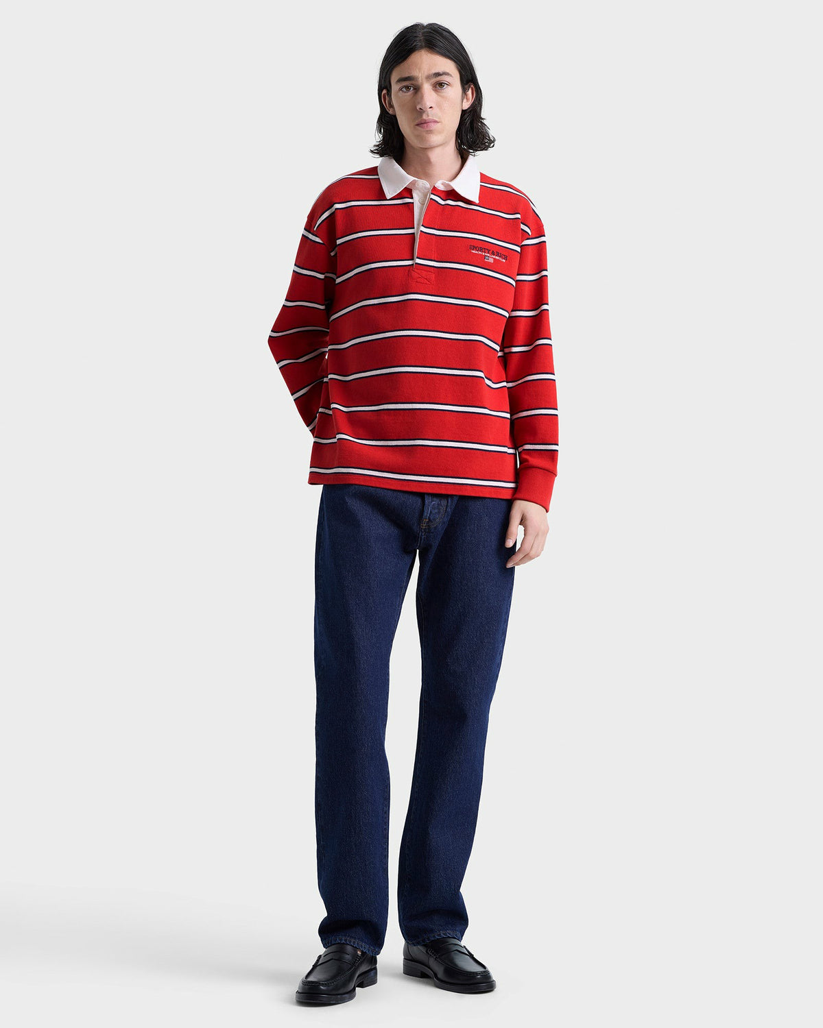 Sporty & Rich S&R Nautical Rugby Polo Men - Ruby/Navy/White