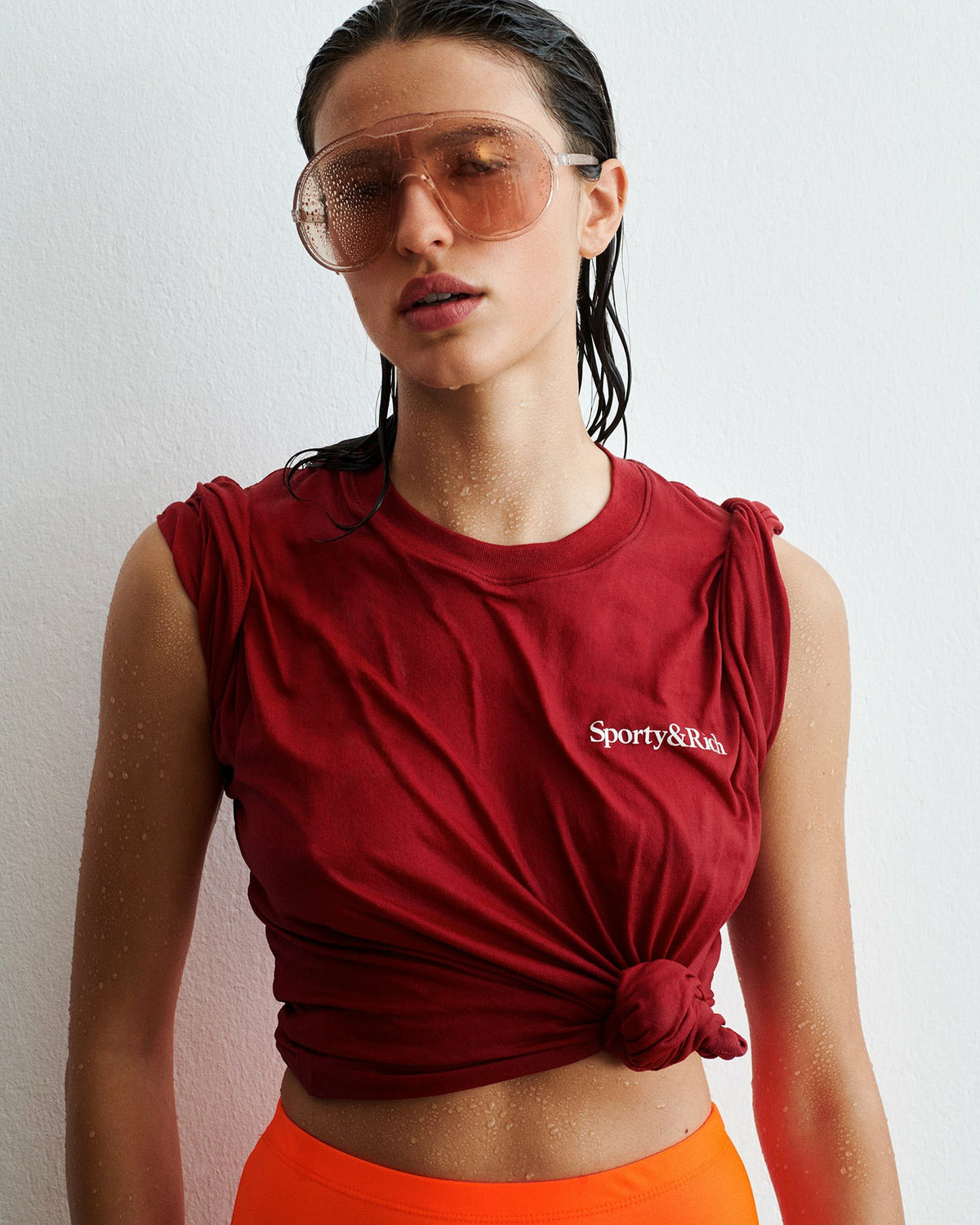 Sporty & Rich Health Is Wealth Tshirt - Faded Merlot/White