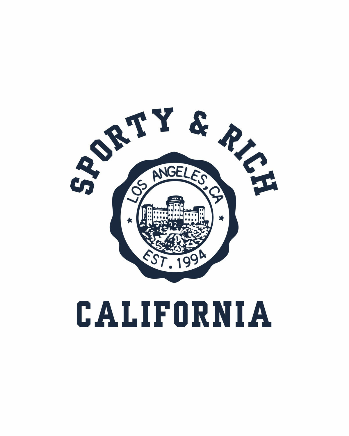 Sporty & Rich California Emblem Soft Ringer Tee - White/Dark Navy