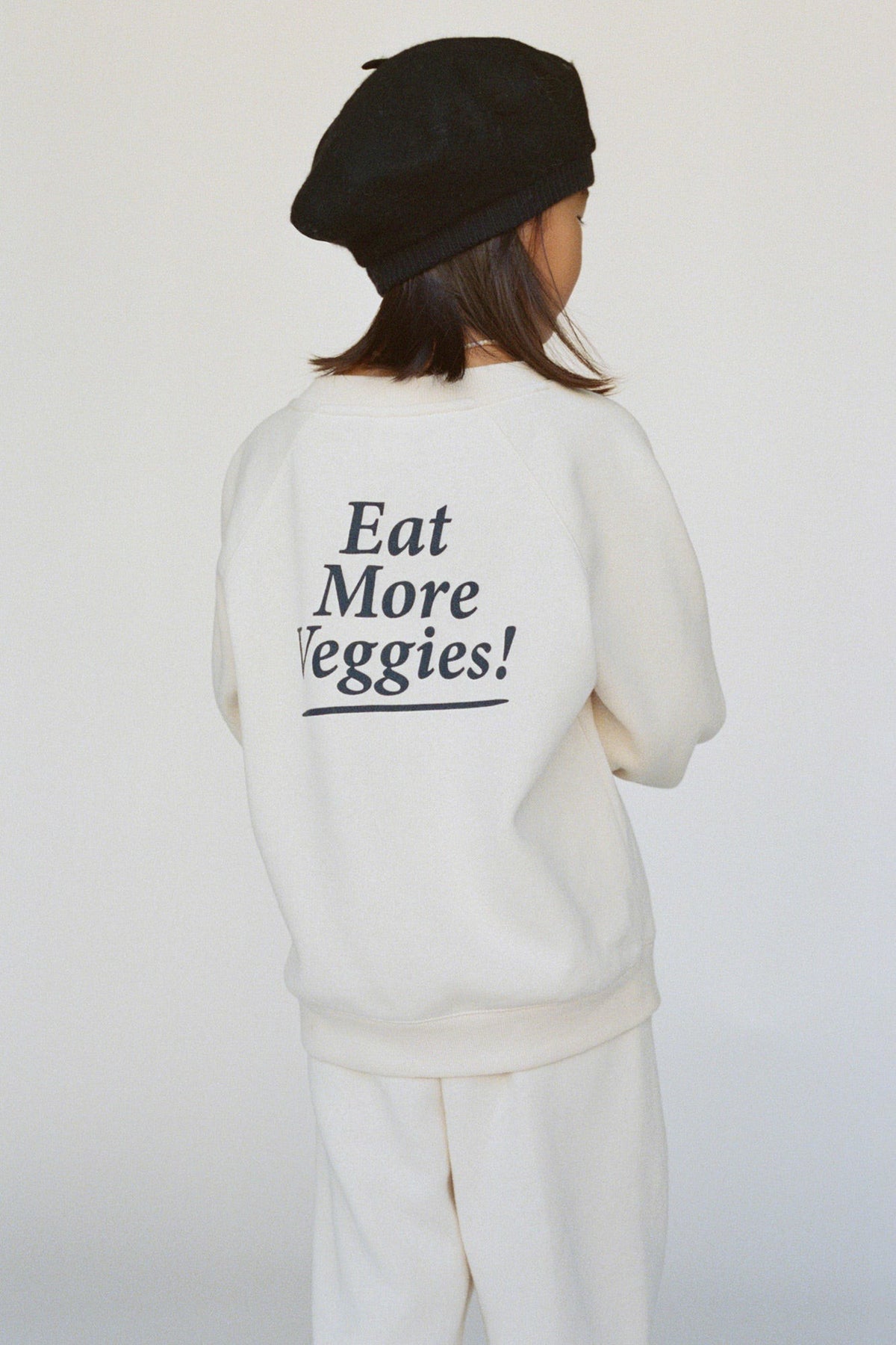 Sporty & Rich Eat More Veggies Kids Crewneck - Cream/Navy