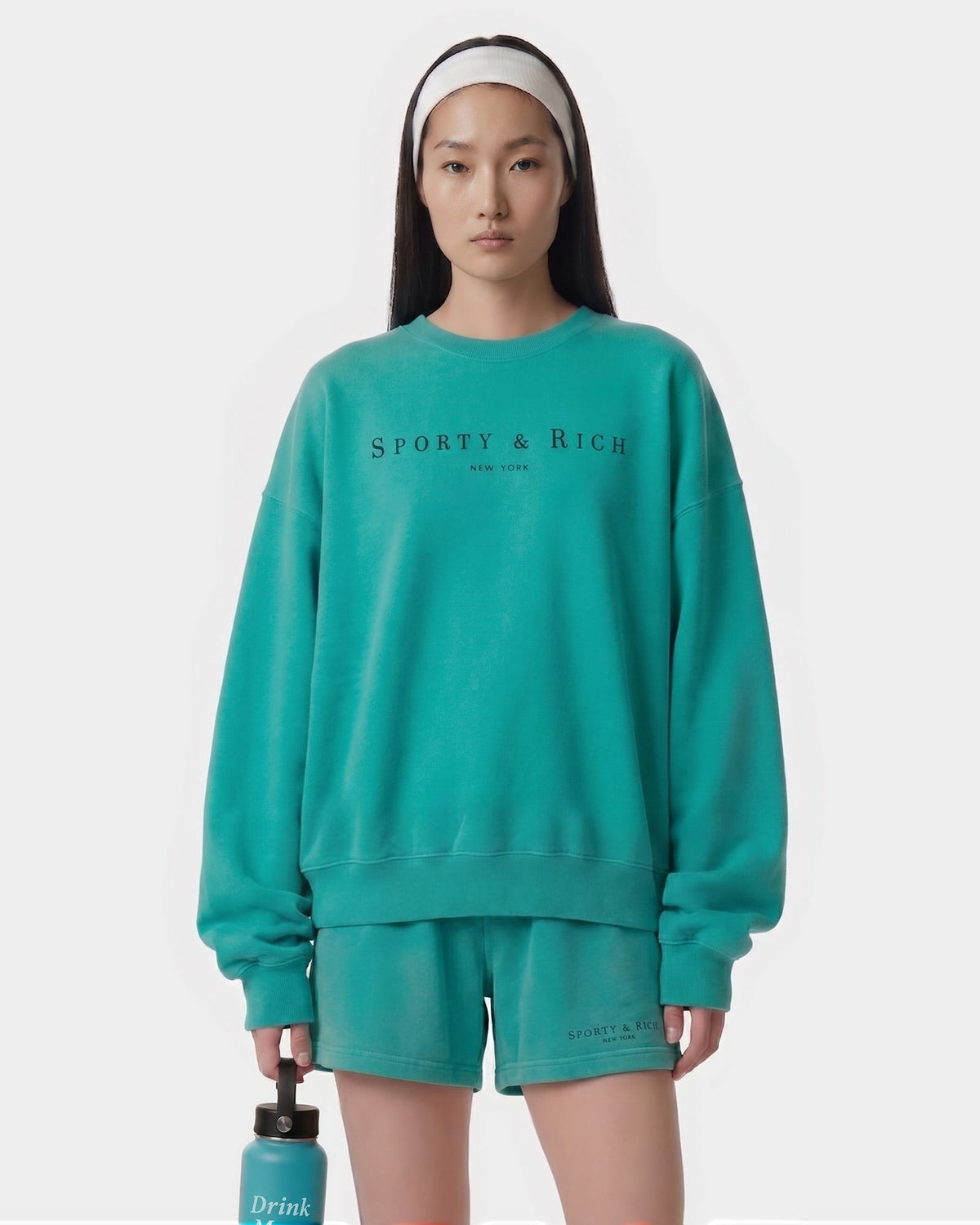 Sporty & Rich Title Embroidered Crewneck - Amalfi Green/Light Navy