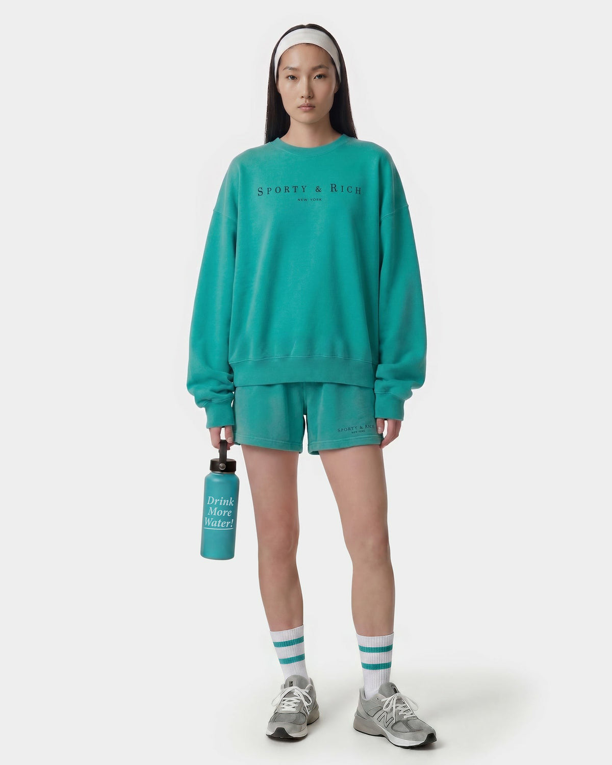 Sporty & Rich Title Embroidered Crewneck - Amalfi Green/Light Navy