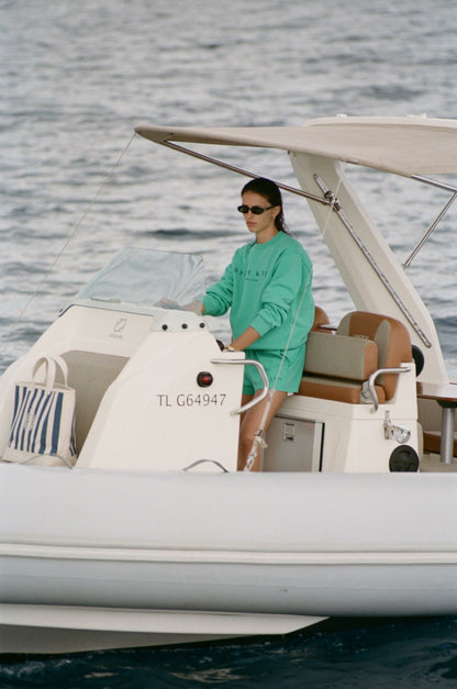 Sporty & Rich Title Embroidered Crewneck - Amalfi Green/Light Navy