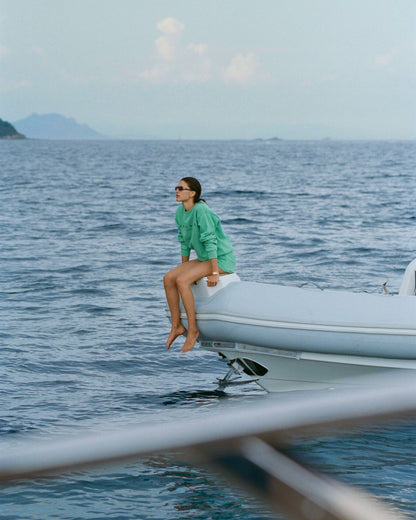 Sporty & Rich Title Embroidered Crewneck - Amalfi Green/Light Navy