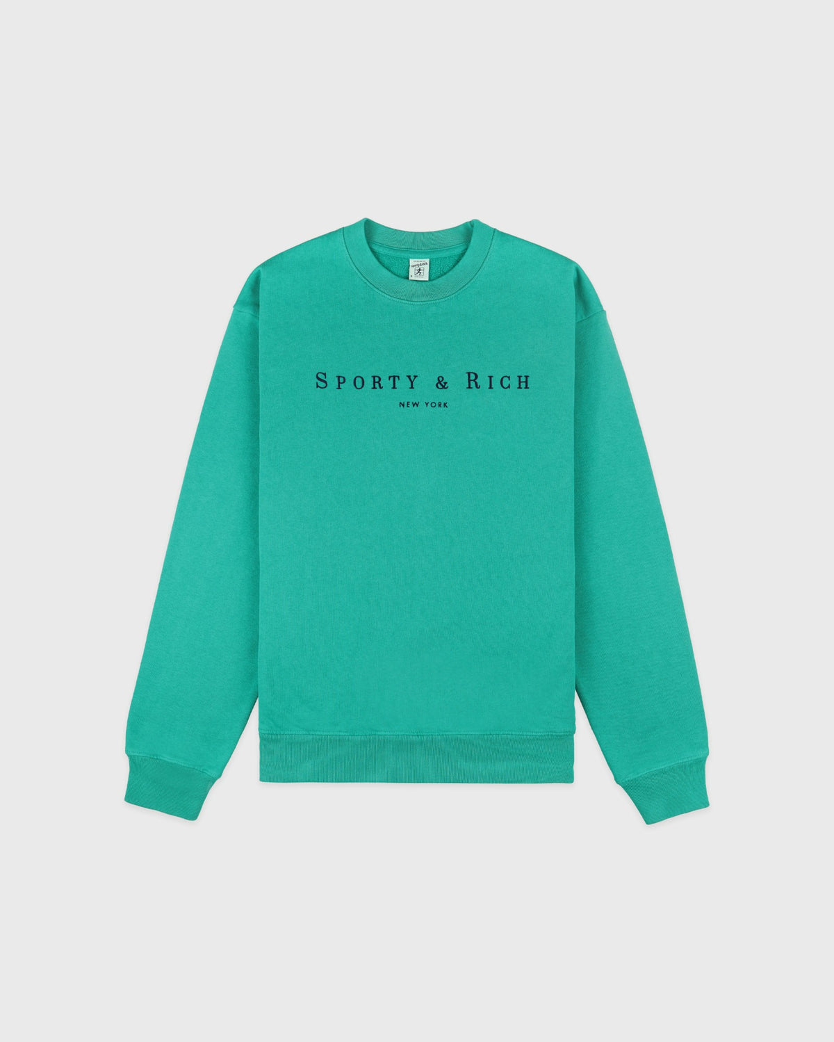 Sporty & Rich Title Embroidered Crewneck - Amalfi Green/Light Navy