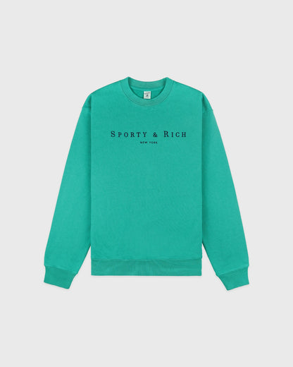 Sporty & Rich Title Embroidered Crewneck - Amalfi Green/Light Navy