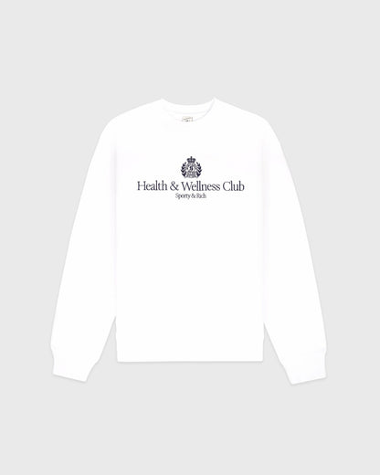 Sporty & Rich H&W Crest Embroidered Crewneck - White/Light Navy