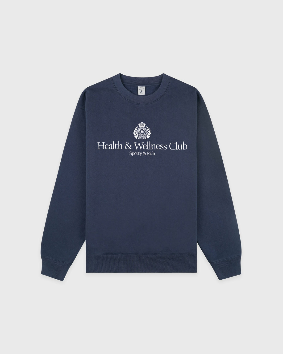 Sporty & Rich H&W Crest Embroidered Crewneck - Light Navy/White