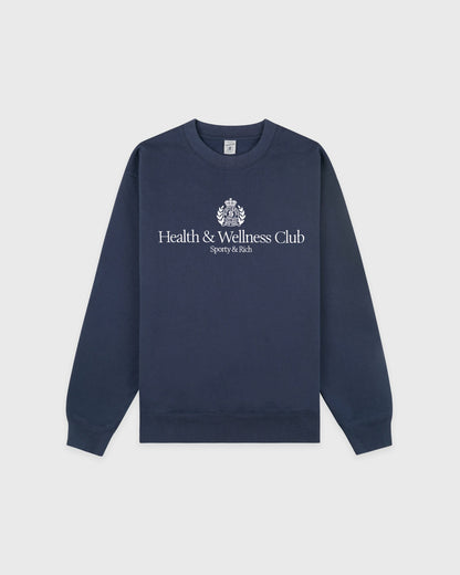 Sporty & Rich H&W Crest Embroidered Crewneck - Light Navy/White