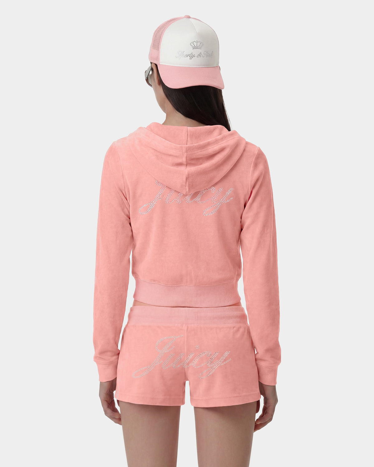 Sporty & Rich Juicy Script Velour Zip Hoodie - Rose