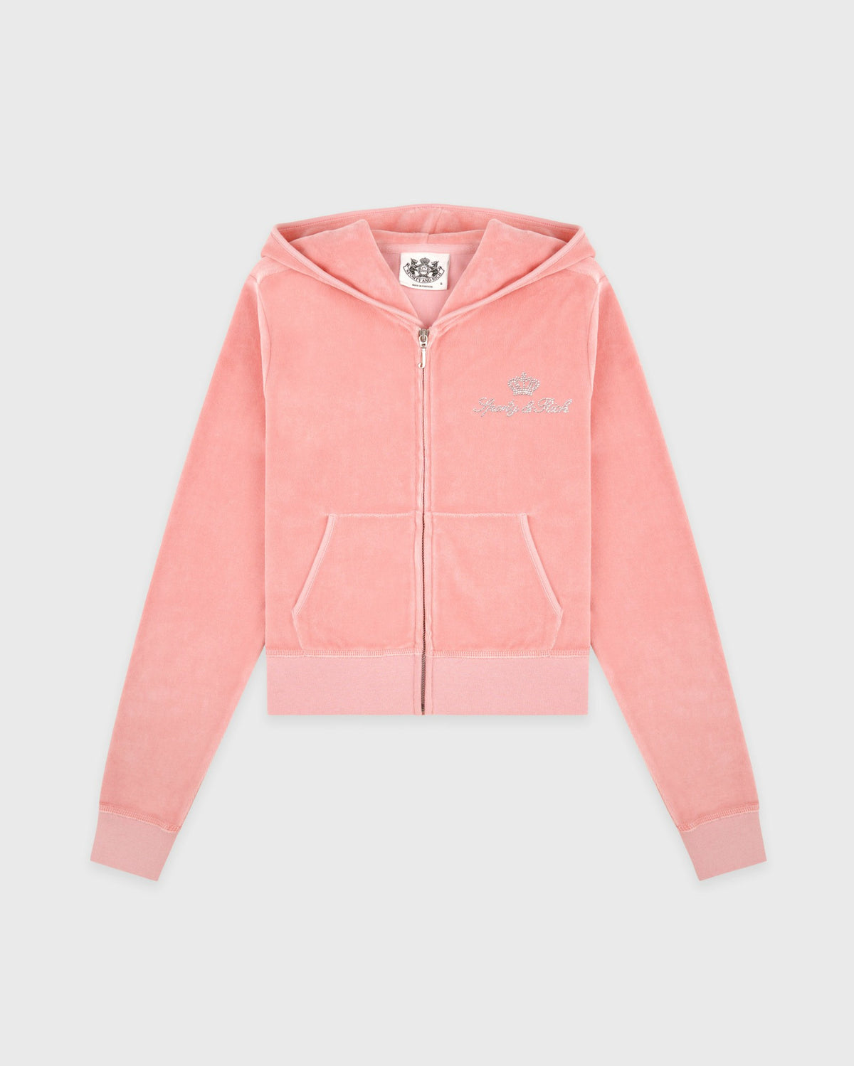 Sporty & Rich Juicy Script Velour Zip Hoodie - Rose
