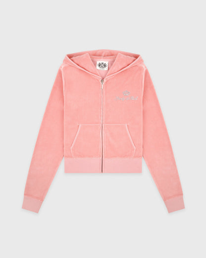 Sporty & Rich Juicy Script Velour Zip Hoodie - Rose