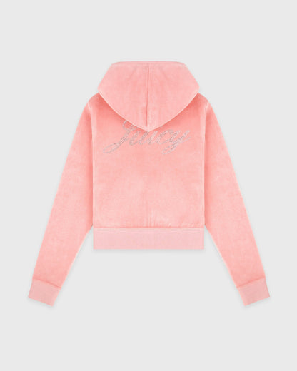 Sporty & Rich Juicy Script Velour Zip Hoodie - Rose