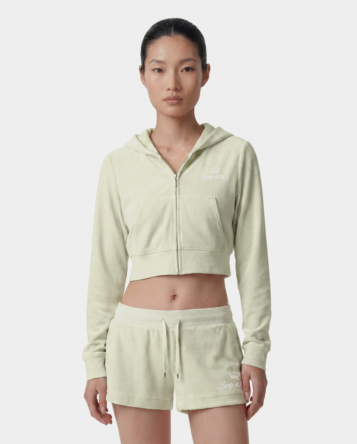 Sporty & Rich Juicy Script Velour Zip Hoodie - Sage