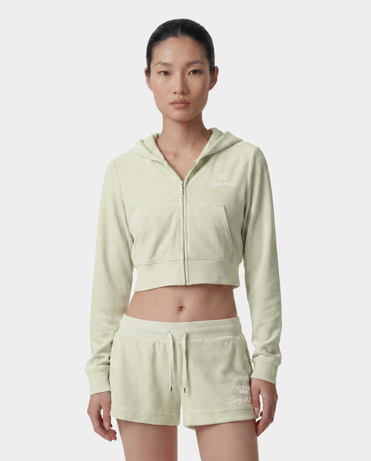 Sporty & Rich Juicy Script Velour Zip Hoodie - Sage