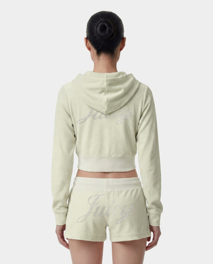 Sporty & Rich Juicy Script Velour Zip Hoodie - Sage