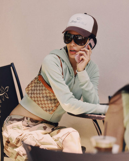 Sporty & Rich Juicy Script Velour Zip Hoodie - Sage