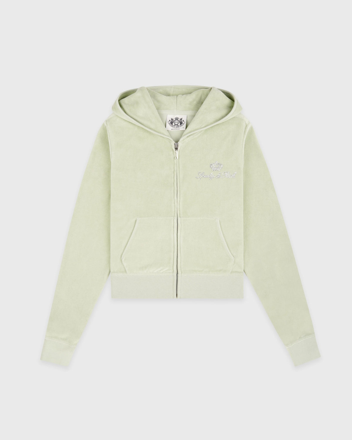 Sporty & Rich Juicy Script Velour Zip Hoodie - Sage