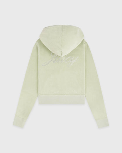 Sporty & Rich Juicy Script Velour Zip Hoodie - Sage