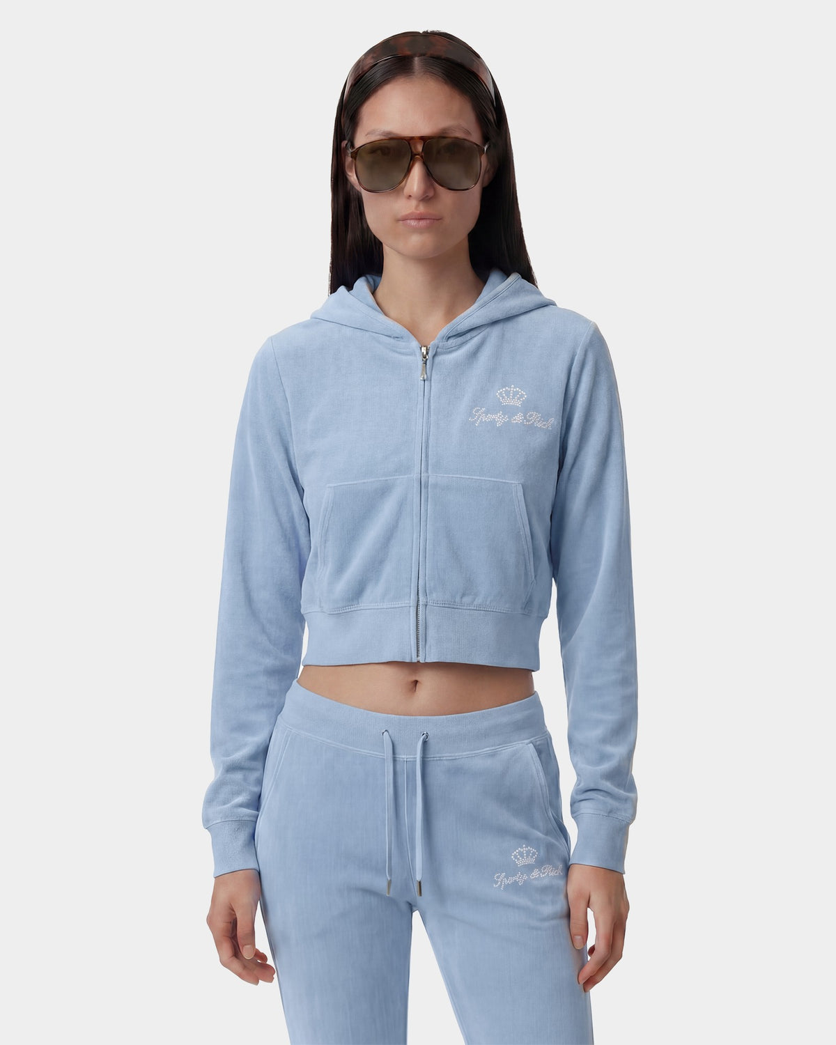 Sporty & Rich Juicy Script Velour Zip Hoodie - Sky Blue