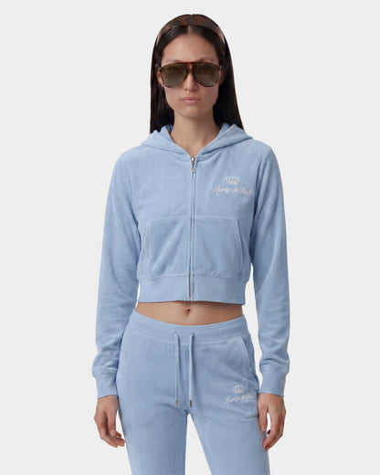 Sporty & Rich Juicy Script Velour Zip Hoodie - Sky Blue