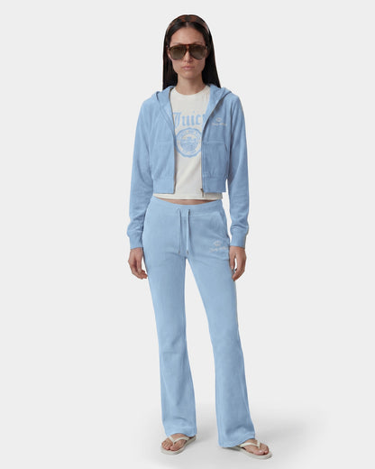 Sporty & Rich Juicy Script Velour Zip Hoodie - Sky Blue