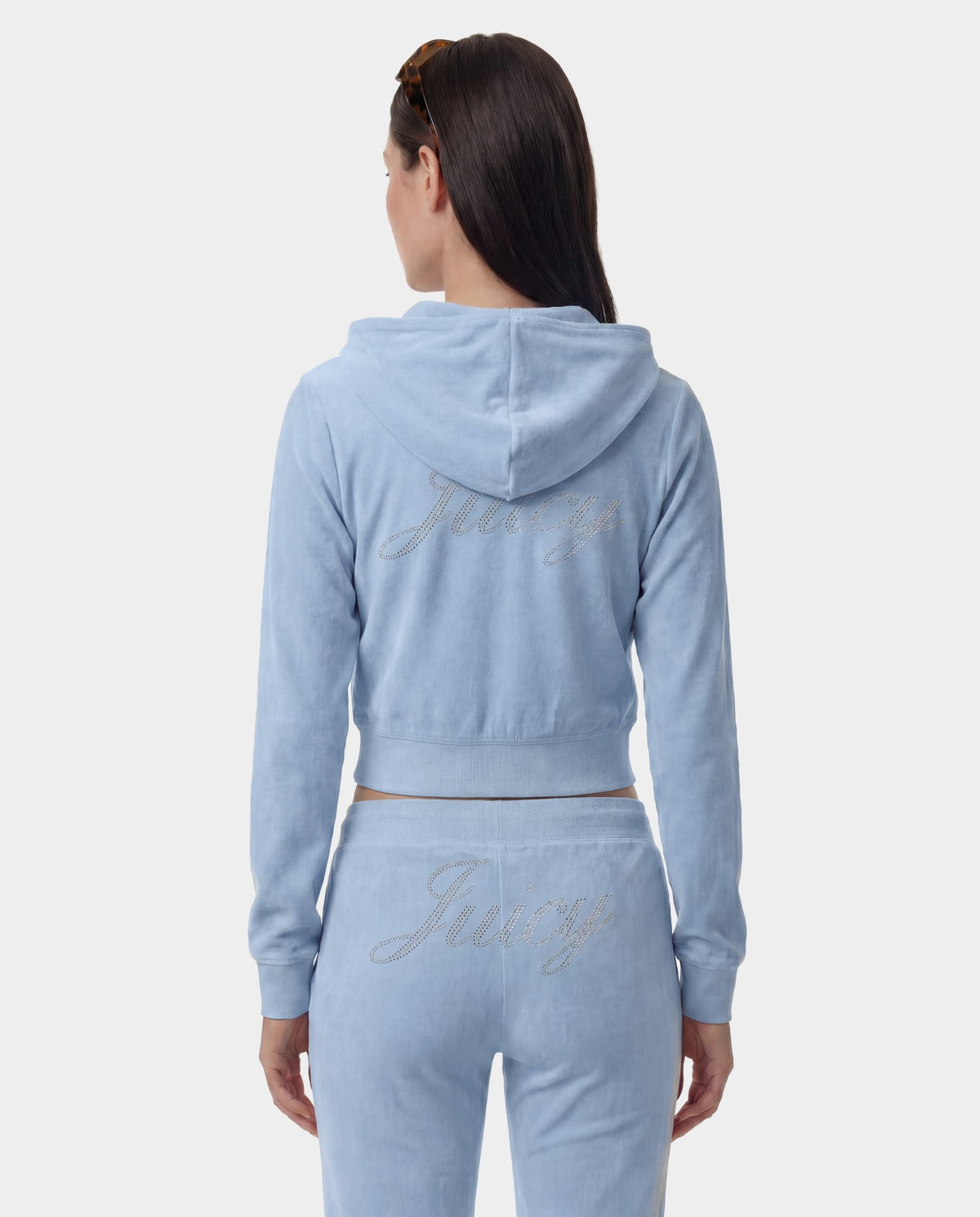 Sporty & Rich Juicy Script Velour Zip Hoodie - Sky Blue