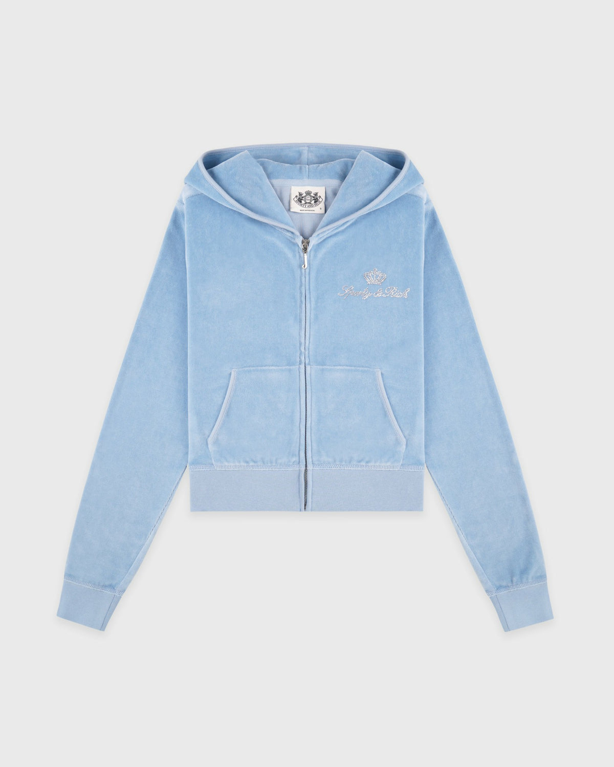 Sporty & Rich Juicy Script Velour Zip Hoodie - Sky Blue