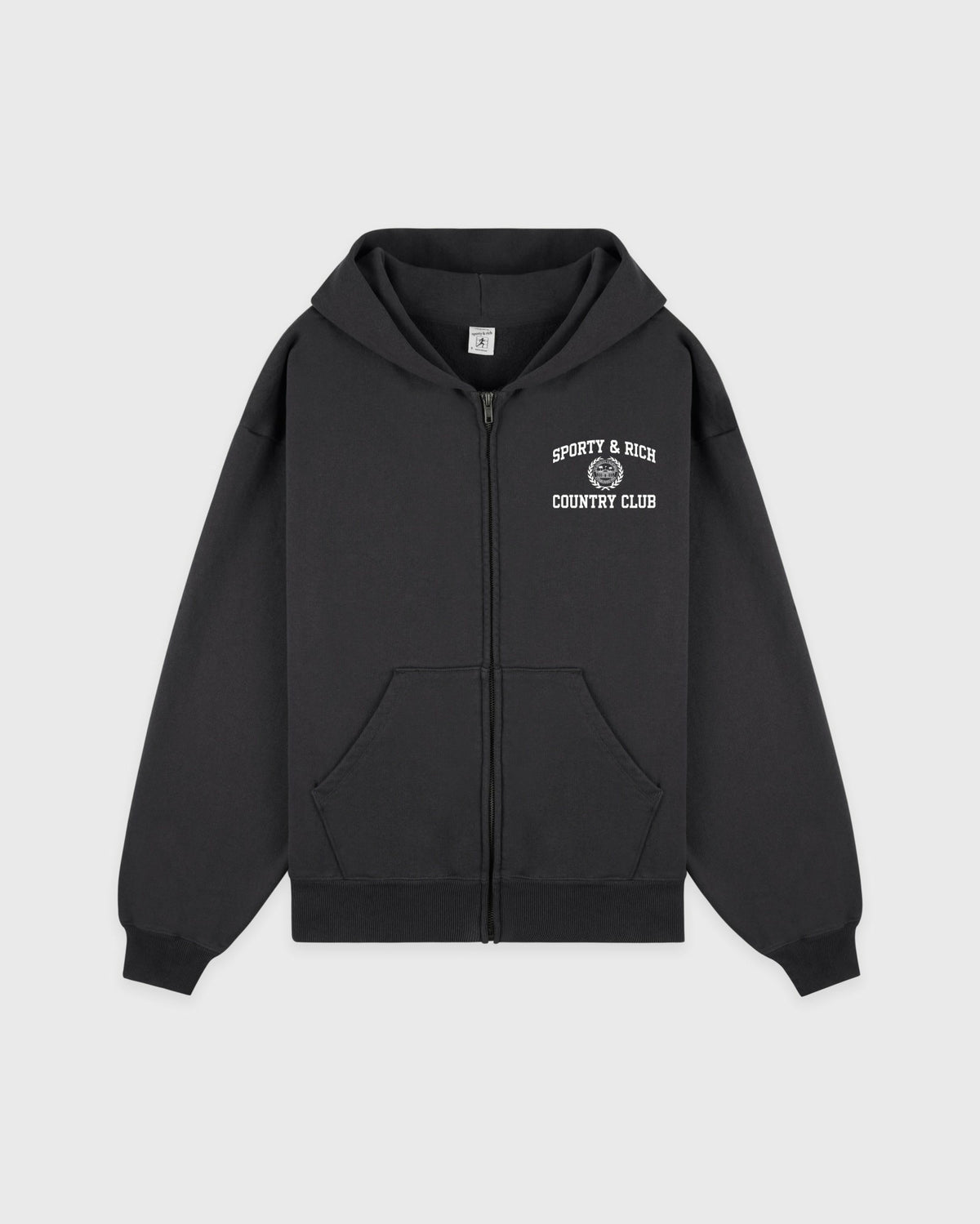 Sporty & Rich Varsity Crest Zip Hoodie - Carbon