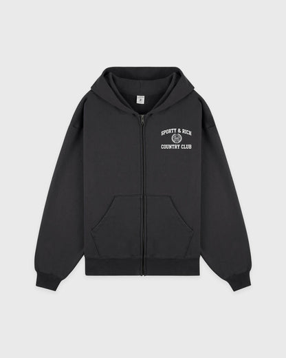 Sporty & Rich Varsity Crest Zip Hoodie - Carbon