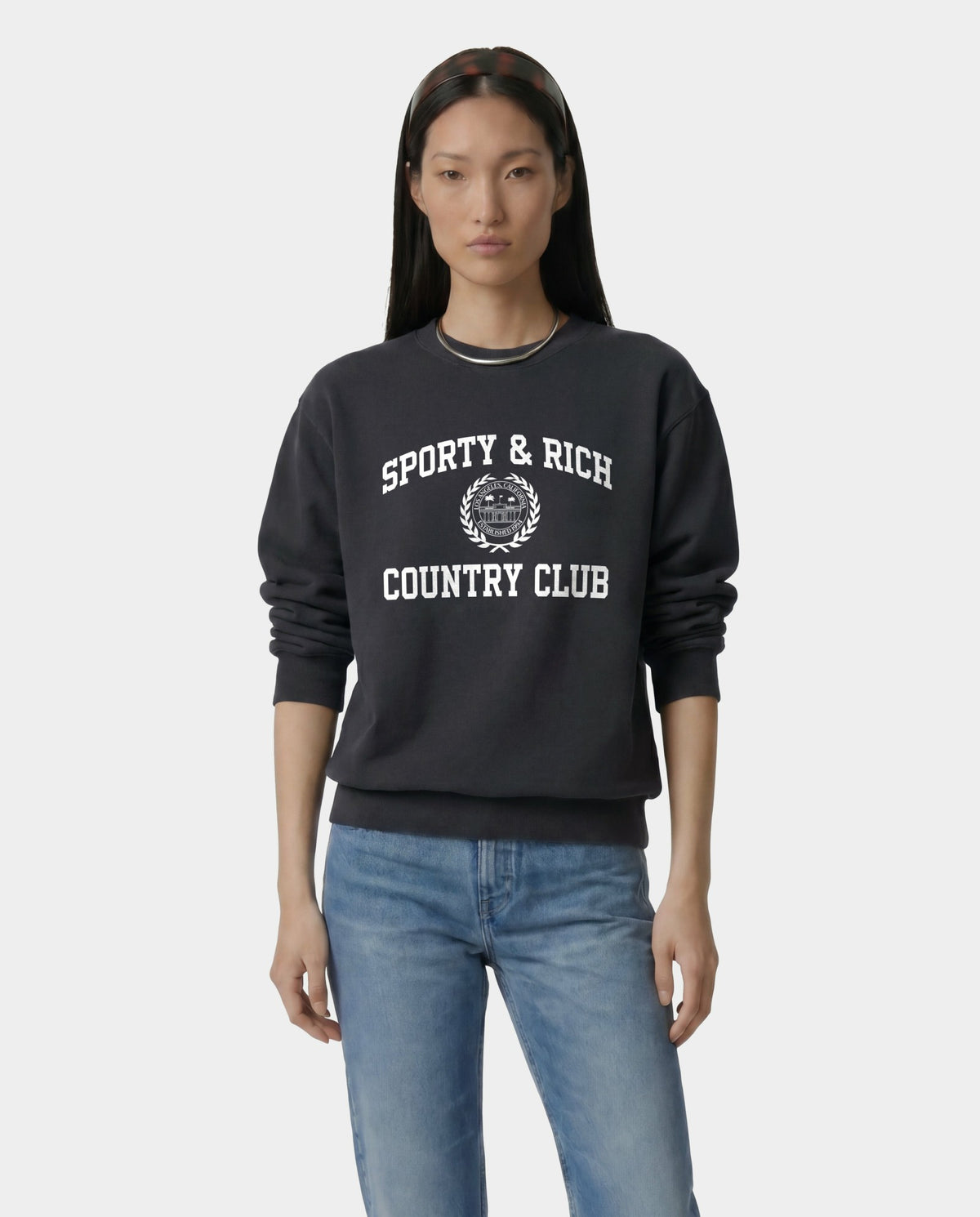 Sporty & Rich Varsity Crest Crewneck - Carbon