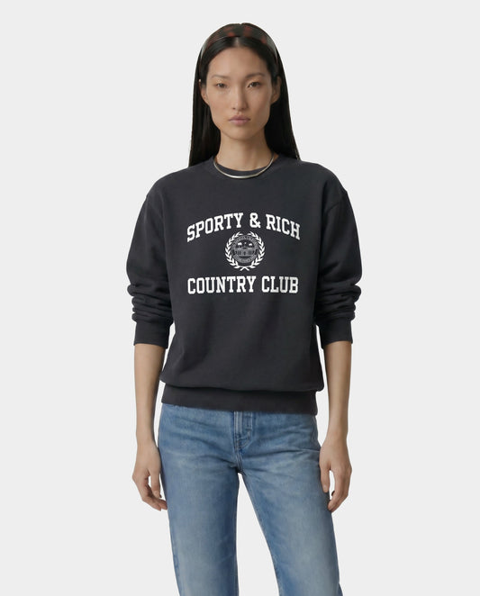 Sporty & Rich Varsity Crest Crewneck - Carbon