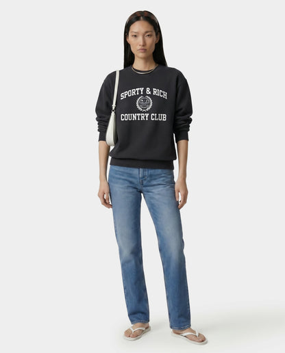Sporty & Rich Varsity Crest Crewneck - Carbon