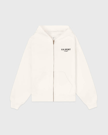 Sporty & Rich SR Sport Embroidered Zip Hoodie - Ecru