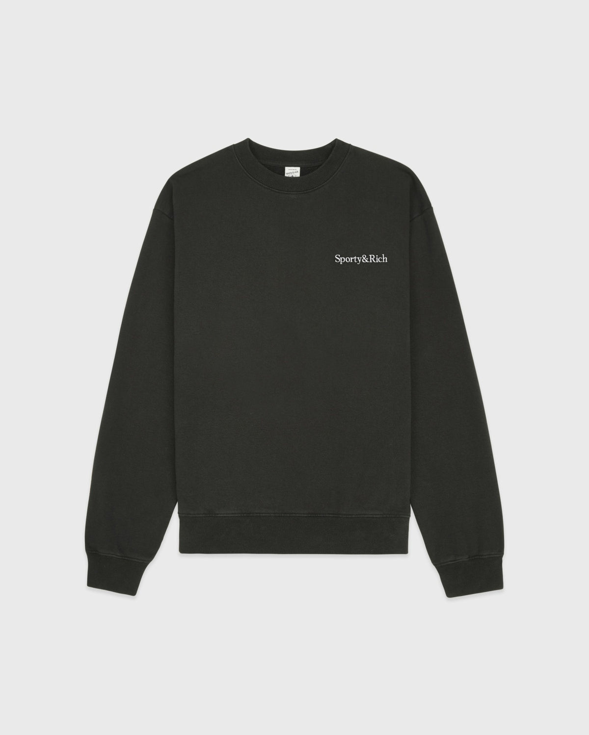 Sporty & Rich Serif Logo Embroidered Crewneck - Faded Black/White