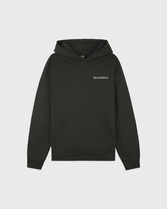 Sporty & Rich Serif Logo Embroidered Hoodie - Faded Black/White