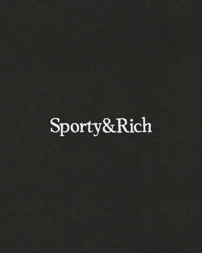 Sporty & Rich Serif Logo Embroidered Hoodie - Faded Black/White