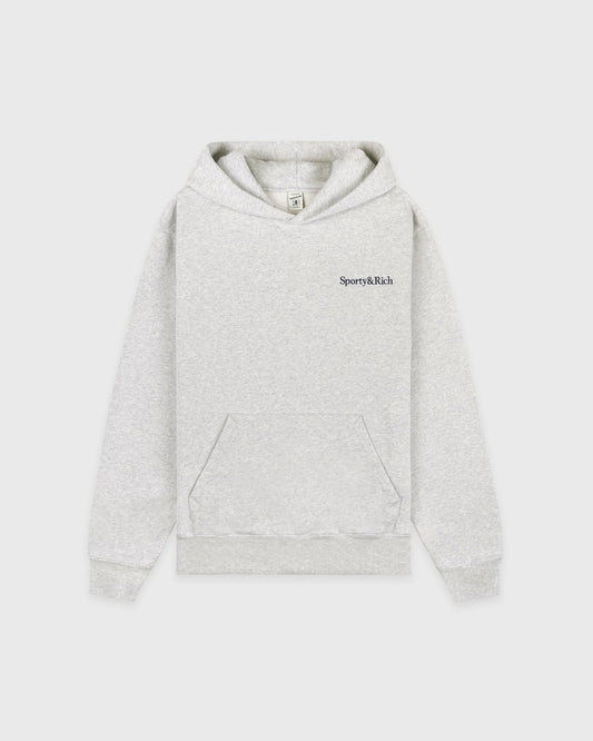 Sporty & Rich Serif Logo Embroidered Hoodie - Heather Gray/Navy
